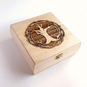 Tree of Life Latched Wooden Box 7.5" x 7.5" x 2.75